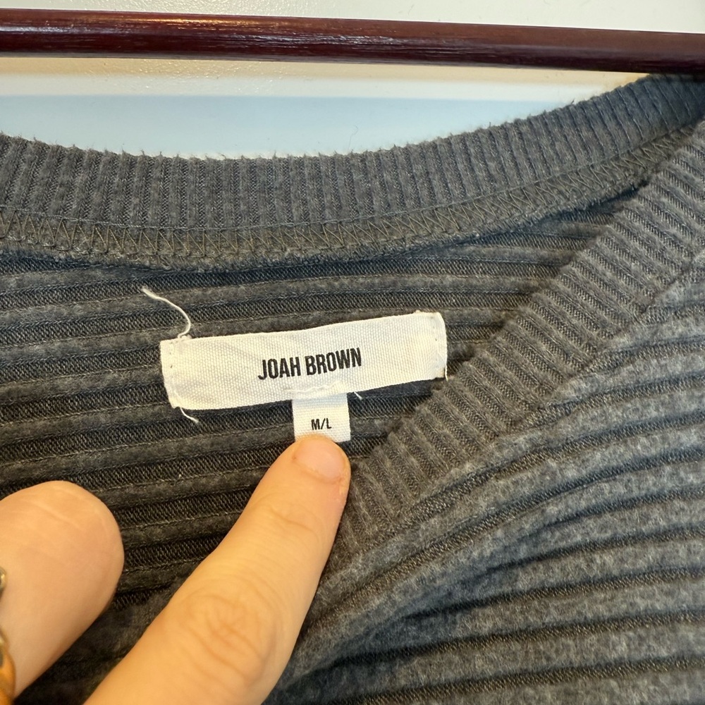Joah Brown Charcoal Ribbed, Striped, Slouchy Long Sleeve Sweater Top Tee - Picture 4 of 6
